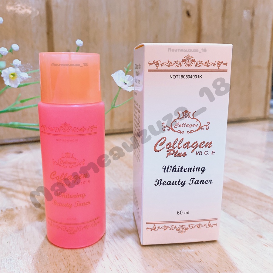 โทนเนอร์คอลลาเจน เช็ดเครื่องสำอางค์ Collagen Plus Vit E&C Whitening Beauty Toner ขนาด 60ml
