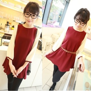 Minidress Two-Tone red and white long sleeve