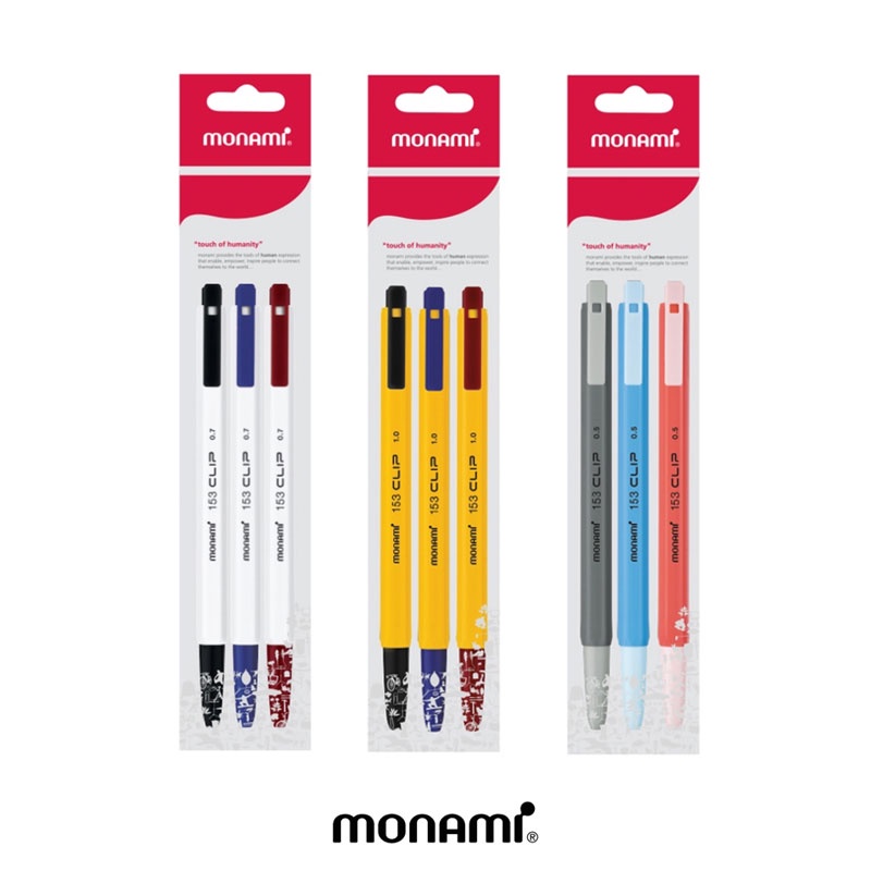 Monami ปากกาลูกลื่น รุ่น 153 Clip แพ็ค 3 ด้าม คละสี