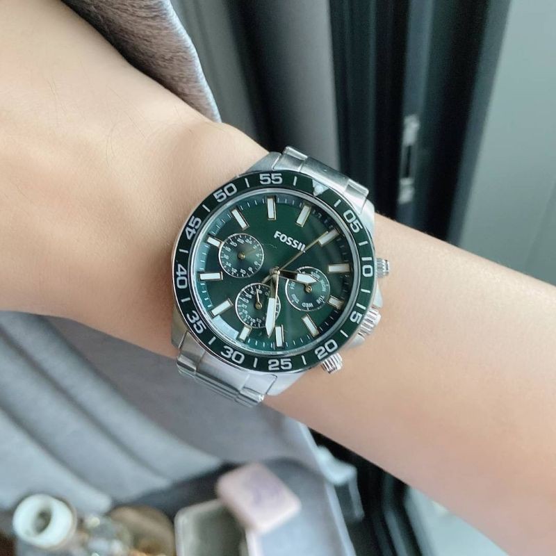 🎀 (สด-ผ่อน) นาฬิกาฟอสซิล สายสีเงิน หน้าปัดเขียว Fossil BQ2492 Bannon Multifunction Stainless Steel Watch