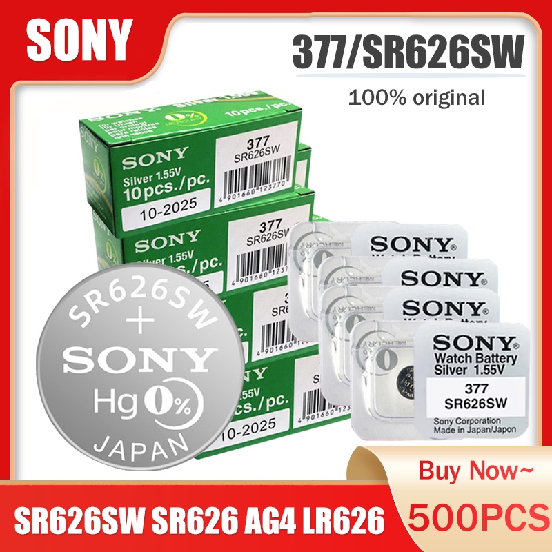 500PCS Sony 377 SR626SW 377A  AG4 SR626 LR66 LR626 1.55V Silver Oxide Watch Battery Single Grain For