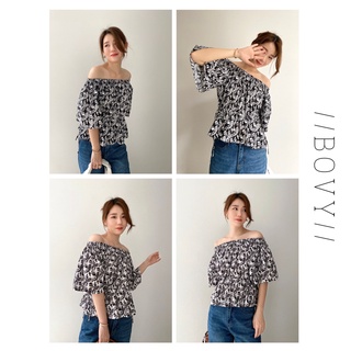 Bovy Top เสื้อเปิดไหล่แขนพอง มีเชือกรูดช่วงเอว
