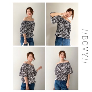 Bovy Top เสื้อเปิดไหล่แขนพอง มีเชือกรูดช่วงเอว