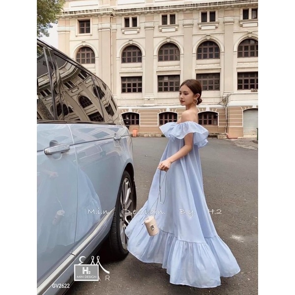 G1-ruffled แม็กซี่เดรส ผ้าไหมชีฟอง ยาว 106cm ฟรีไซส์ได้ถึง 70kg