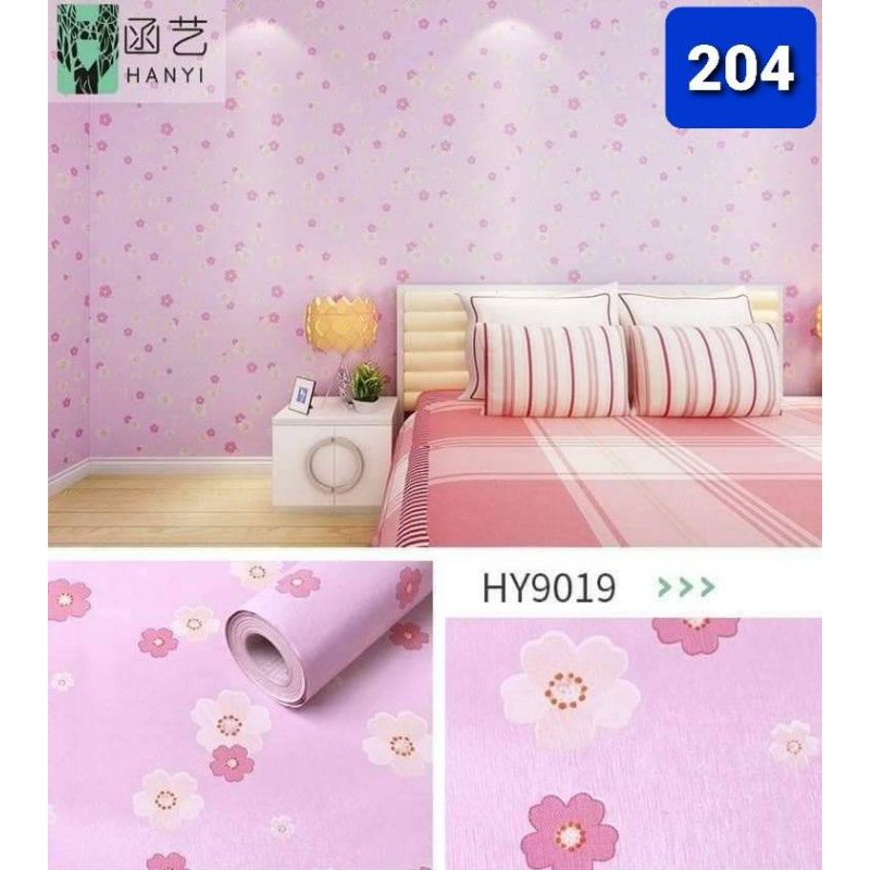 Wallpaper กาวในตัวลาย เกรด A ดอกไม้สีชมพู สดใส น่ารัก กว้าง 45 cm ยาว 10 เมตร กันน้ำ #204