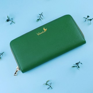 กระเป๋าสตางค์ซิปรอบยาวหนังแท้ Zip Around Long Wallet สีเขียว