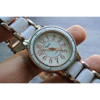 นาฬิกา Vintage แท้ มือสองญี่ปุ่น Belami   ผู้หญิง หน้าปัดกลมขาว ระบบ Quartz  34.83mm