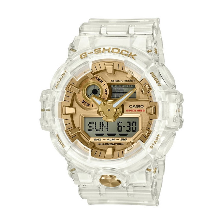 Casio G-Shock นาฬิกาข้อมือผู้ชาย สายเรซิ่น รุ่น GA-735E-7A 35TH ANNIVERSAY GLACIER GOLD LIMITED EDITION - สีขาวใส