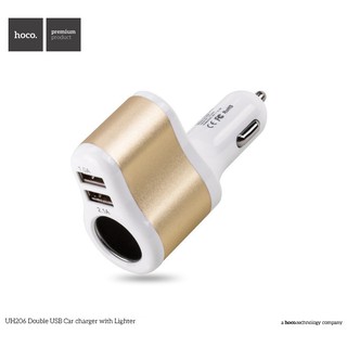 cherry หัวชาร์จในรถ HOCO UH206 Double USB Car charger with Lighter