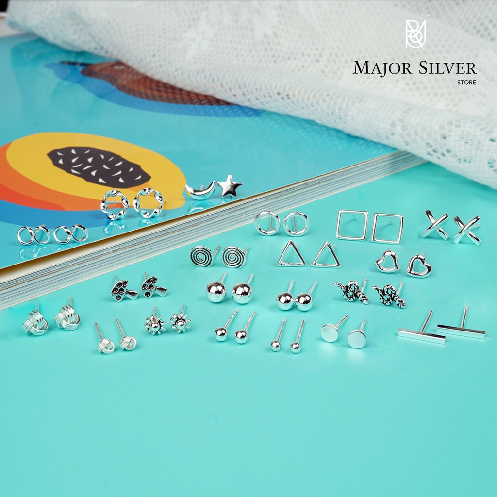 ต่างหูเงินแท้92.5% สไตล์มินิมอล หลากหลายรูปทรง เงินแท้ แฟชั่น เรียบๆ  ตุ้มหูเงินแท้ Silver 925