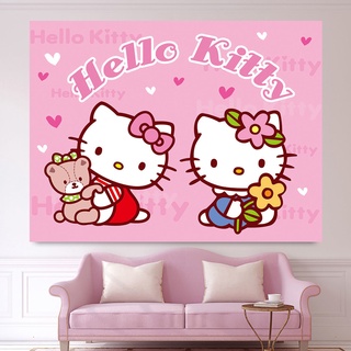 ❤❤ปูผนังพื้นหลัง HelloKitty น่ารัก Hello Kitty สาวหัวใจพื้นหลังผ้าห้องพักหอพักห้องนอนแต่งตัวตกแต่งข้างเตียงแขวนผ้า