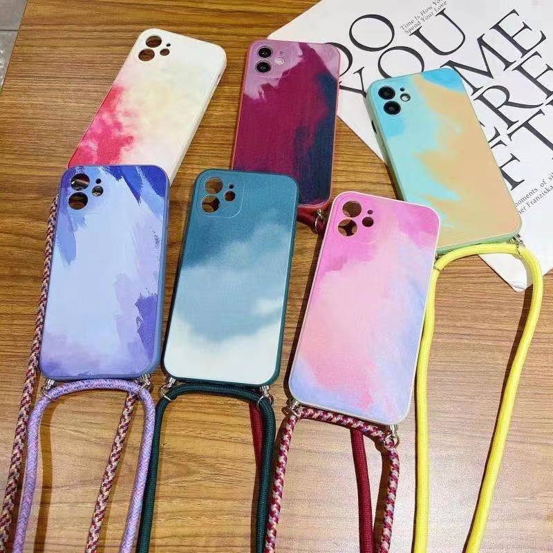 CASING OPPO F9 A5S A7 A12 A11K OPPO RENO4 RENO5 VIVO Y12 Y17 Y15 Y12I ทาสีน้ํา LANYARD CASE