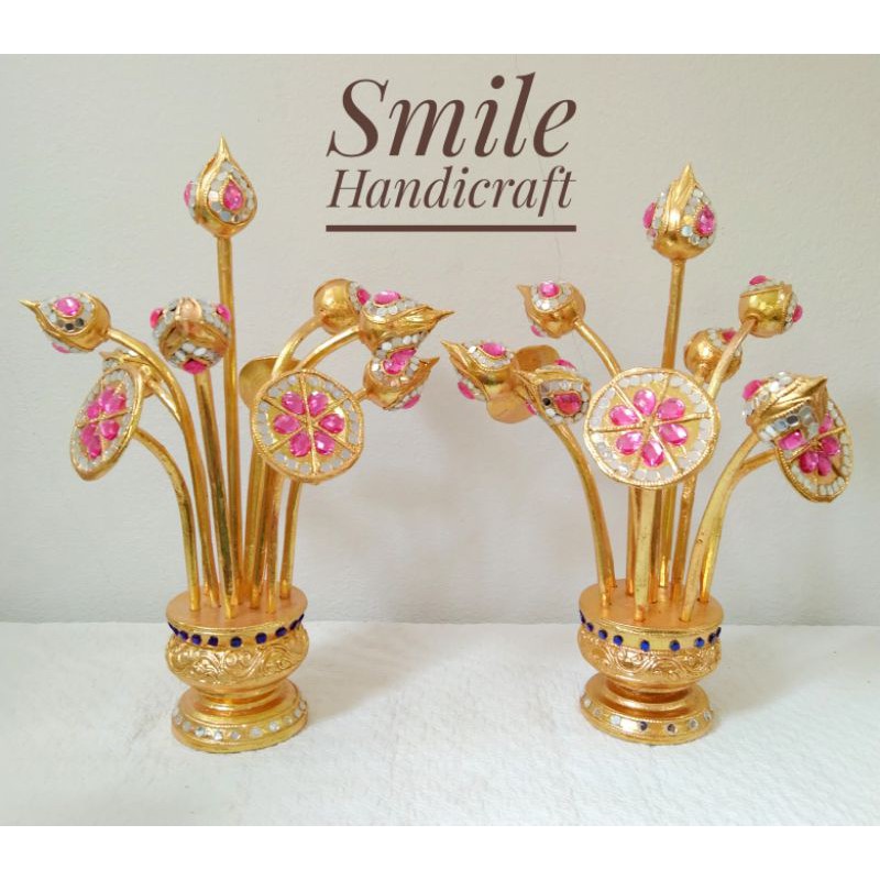 ((💗สีสวยหวานมาก💗)) ดอกบัวลงรักปิดทอง สีชมพู 1 คู่ ดอกบัว พานดอกบัว ดอกบัวทอง ดอกบัวคู่ แจกันดอกบัว - รูปที่ 4