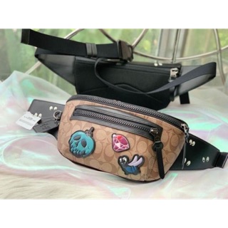 DISNEY X COACH TERRAIN BELT BAG IN SIGNATURE CANVAS WITH SNOW WHITE AND THE SEVEN DWARFS PATCHES (COACH F72952) TAN