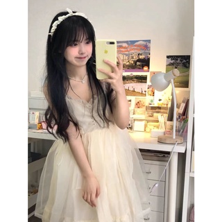 Hot Sale🍓ชุดเดรสสีแอพริคอทเวอร์ชั่นเกาหลีหวานๆน่ารัก เนื้อผ้า tulle เดรสสายเดี่ยว JSK กระโปรงเอี๊ยมแฟชั่นนักเรียน