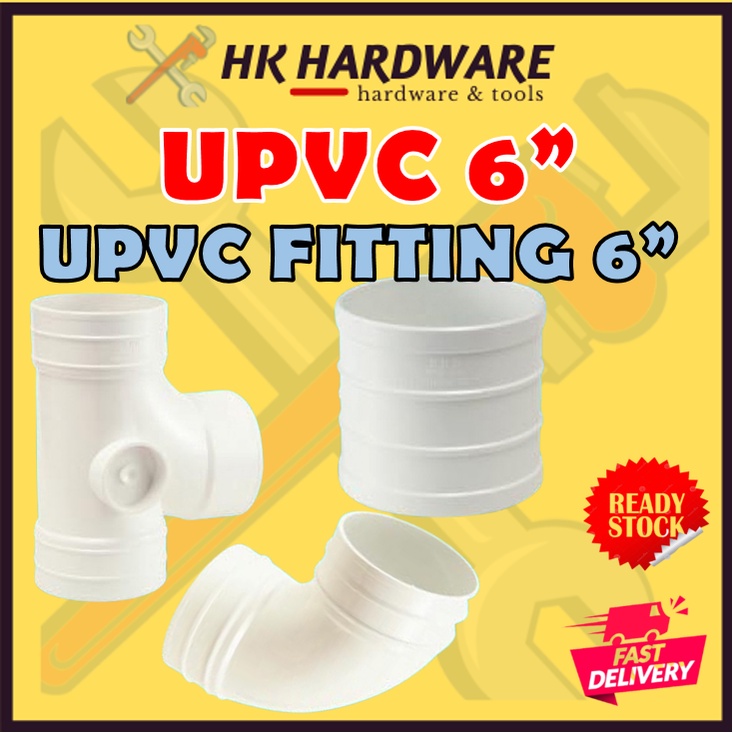 UPVC PIPE FITTING 6" 160 MM UPVC PAIP TEE ELBOW SOCKET PAIP PUTIH 6 INCI คุณภาพสูง