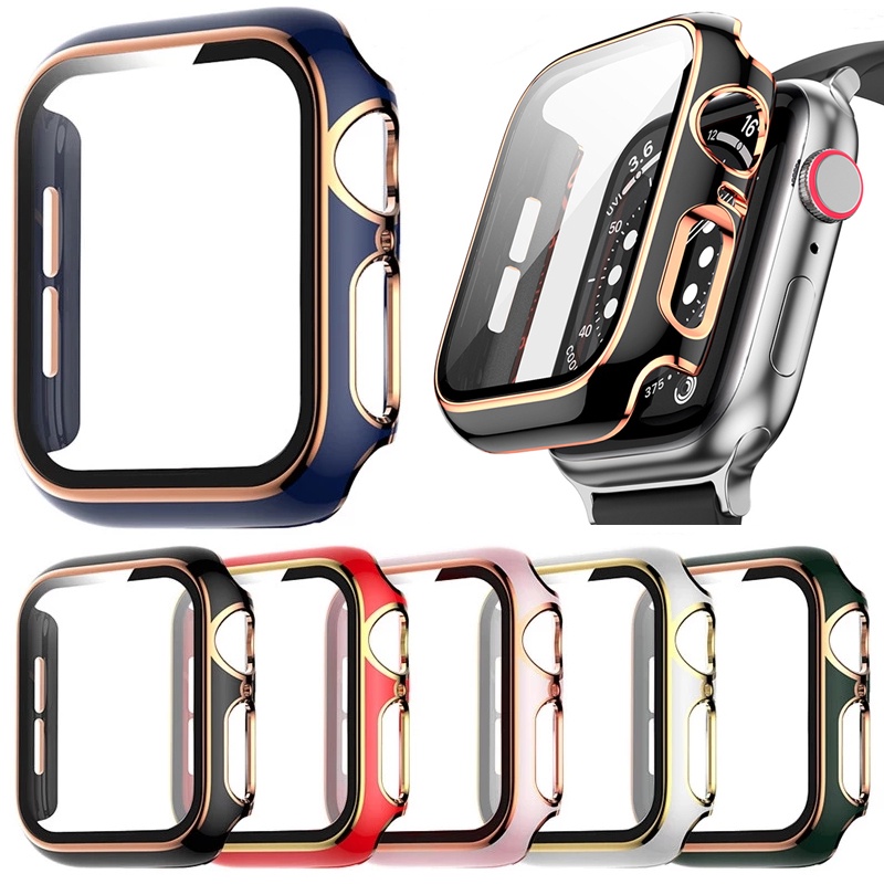 กระจกนิรภัย เต็มจอ พร้อมเคส Apple Watch Series 7/6/5/4/3/SE 41/45/38/40/42/44 มม. IWatch 7/6