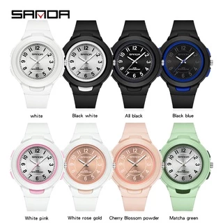 Sanda 2022 นาฬิกาข้อมือสปอร์ต กันน้ํา สีพื้น สําหรับเด็กผู้ชาย ผู้หญิง 6095-7