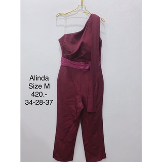 จั๊มสูทขายาว สีแดงเลือดหมู ปาดไหล่หนึ่งข้าง ALINDA SIZE M