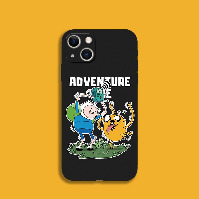 เคสโทรศัพท์มือถือแบบนิ่ม ลายการ์ตูน Adventure Time สีดํา สําหรับ iPhone 14 15 Pro 13 mini 11 12 Pro Max 6s 7 8 Plus X XS Max SE2 XR