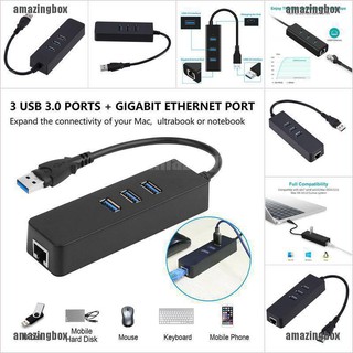 [amazingbox] อะแดปเตอร์ฮับเครือข่ายอีเธอร์เน็ต 3 พอร์ต USB 3.0 Gigabit Lan RJ45 เป็น 1000Mbps