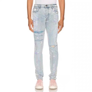 AMIRI wash and old color holes painted micro-elastic distressed skinny jeans (ภาพถ่ายวีดีโอจากสินค้าจริง)