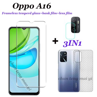 (3in1) OPPO A16 A15S OPPO A15 A31 A91 A7 A12 A9 2020 Full screen cover screen tempered glass film + camera lens film + carbon fiber