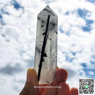 แบล็คทัวร์มาลี​น​ในควอตซ์ใส​ หรือแก้วขนเหล็กทรงแท่งหกเหลี่ยม Blacktourmaline in Quartz