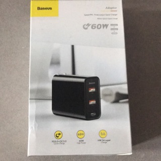 Basesu Adaptor  60W. 5A 2 USB. 1PD QC3.0 ขาแบน