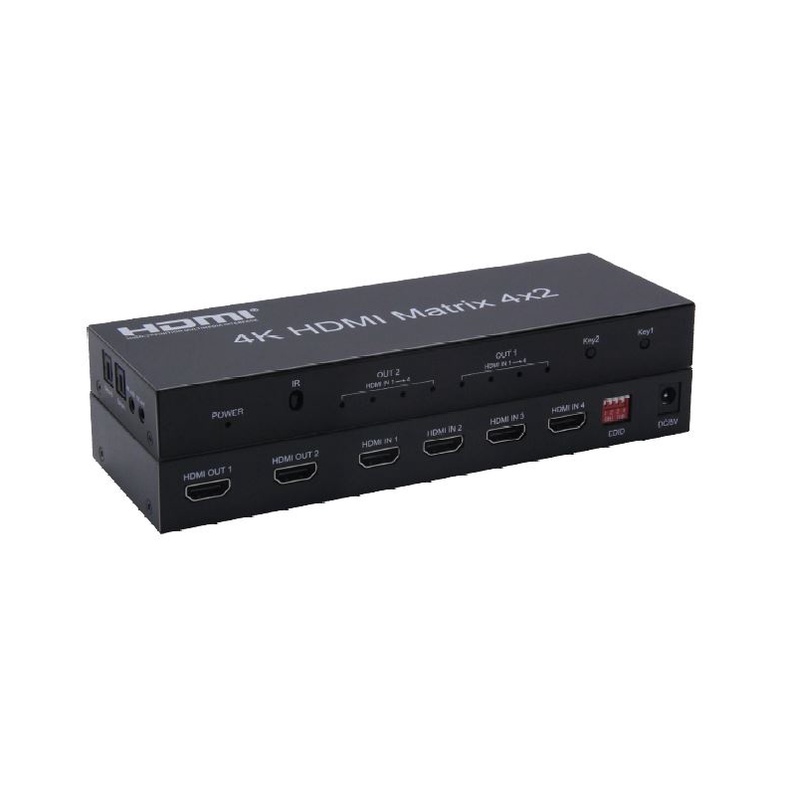 HDMI Matrix Switch 4x2 HDMI 4 ช่อง ออกจอแสดงผล HDMI 2 ช่อง มาพร้อมระบบเสียง.
