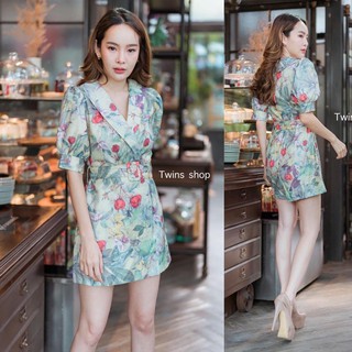 Code no:2008034906-Twins Jumsuit พิมพ์ลายสุดฮิต เนื้อผ้าหนาใส่ออกมาทำให้ดูเป็นทรงสวย มาคู่กับเข็มขัดแพตเทิลสวยเป๊ะ