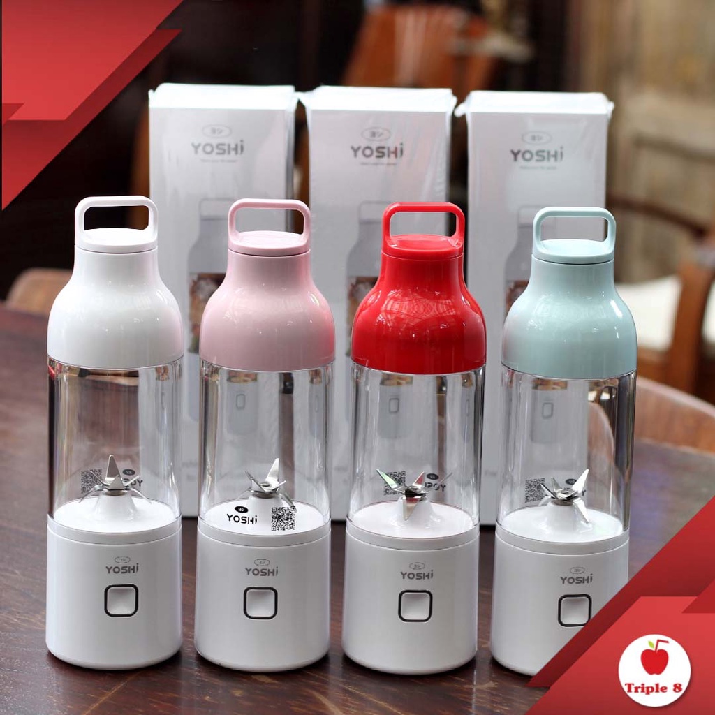 Yoshi 001 แก้วปั่นพกพา 600ml. รุ่นนี้ 6ใบมีด ใบมีดติดกับตัวแก้ว พลังงานแบตเตอรี่