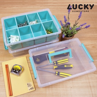 LUCKY HOME กล่องเครื่องมือมีหูหิ้วและถาดช่องแบ่ง 3 ชั้น  CC-1121 ขนาดกล่อง:19 x 27.8 x 16.2 cm CC-1121