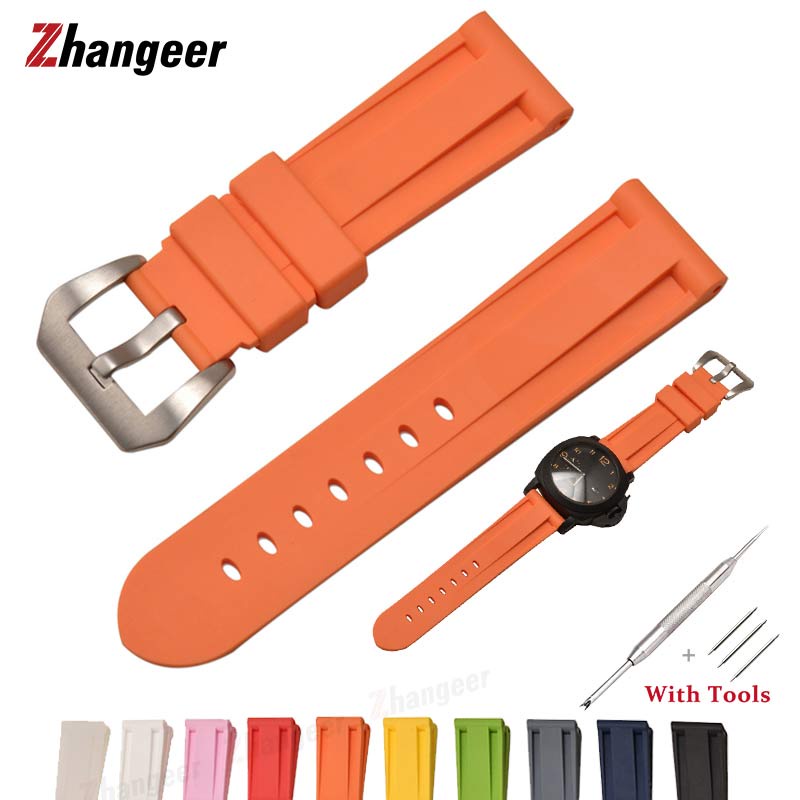 20mm 22mm 24mm 26mm Width High Quality Soft Silicone Rubber Wristwatch Band Solid Color Waterproof Universal Strap Replacement Watch Accessories