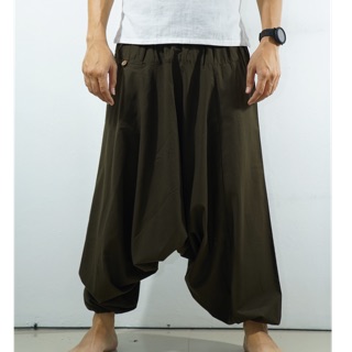 Harem Pants Long (Unisex) กางเกงม้งขายาว(น้ำตาลเข้ม) กางเกงผ้าฝ้าย กางเกงโยคะขายาว