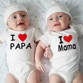 ชุดบอดี้สูท แบบนิ่ม ลาย I Love Mama and I Love Papa สีขาว แฟชั่นฤดูร้อน สําหรับเด็กทารก