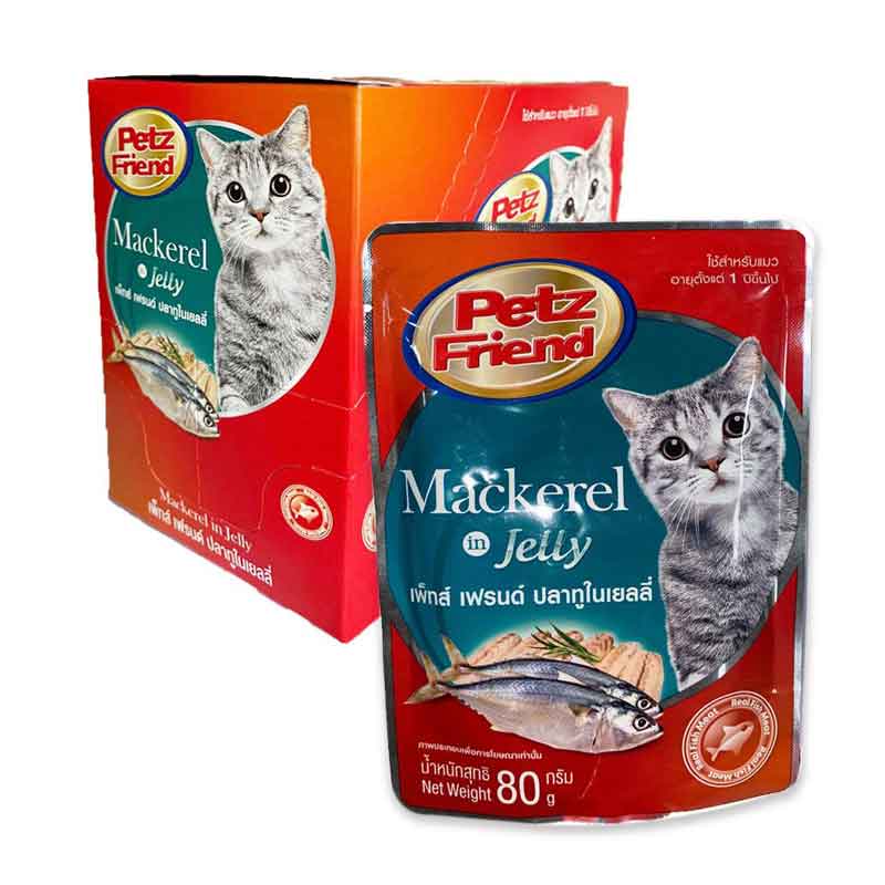 เพ็ทส์เฟรนด์ เพาซ์ปลาทู 80 กรัม X 12 ซอง อาหารแมว Petz Friend Pouch Maceral 80 g x 12