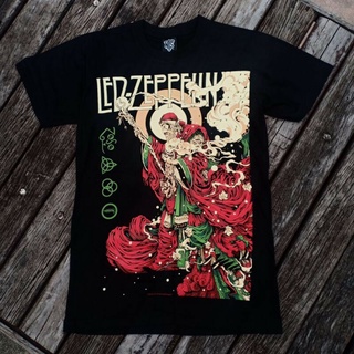 เสื้อยืดคอกลมcrew neckเสื้อยืดผ้าฝ้าย 100% พิมพ์ลาย ZEPPELIN BRITISH HARD ROCK BAND ZEN GOD คุณภาพสูง สีดํา พลัสไซซ์ XS-