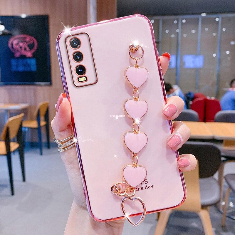 เคส VIVO Y12S Y12T Y20S Y20 Y20T 2021 Y12A Y21 Y21T Y21S Y33S Y33T T1X Y17 Y15 Y12 Y11 Y02 Y02A Y02T Y15S Y01A Y15A Y35 Y22 Y22S โทรศัพท์มือถือ ลายหัวใจ พร้อมสายคล้องมือ สําหรับ