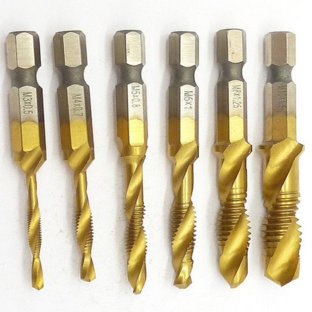 ชุดดอกสว่าน ต๊าปเกลียว อออินวัน 6 ดอก 6pcs Metric Thread M3-M10 Titanium Coated HSS Drill THE TOOLS