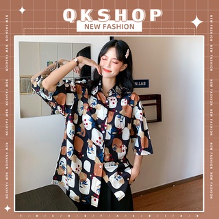 QKshop 💞เสื้อแฟชั่นติดกระดุมแต่งคอปกสกรีนลวดลายสุดคิ้วท์💘 ผ้านิ่มสวมใส่สบายไม่ร้อน ใส่เที่ยวใส่ทำงาน ครบจบในตัวเดียว 🌼🤩🛍