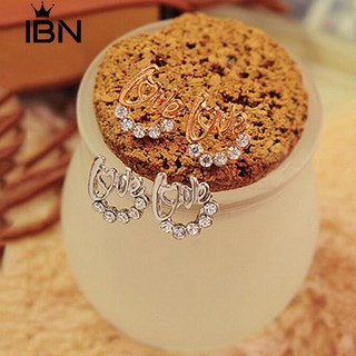 * Ibn Women Elegant Rhinestone จดหมายรักตุ้มหูต่างหู Ear Studs