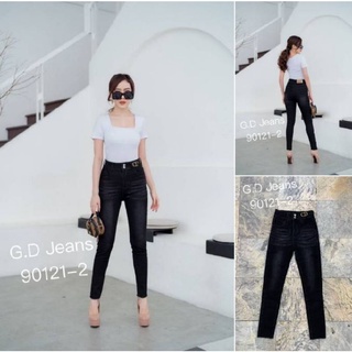 G.D.Jeans รุ่น 90121-2#กางเกงยีนส์ขายาวผ้ายืดเอวสูงสีดำฟอกแต่งดีเทลขอบเอวกางเกงแบบแก๋ๆ