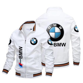 เสื้อกันหนาวแขนยาว คอปกตั้ง แต่งซิป ขนาดใหญ่ ลายโลโก้ Bmw เหมาะกับใส่เล่นกีฬาเบสบอล สําหรับร้านค้า รถยนต์