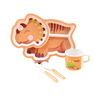 Dinosaur Gang meal set ชุดจาน ชาม ช้อน แก้ว จากเยื่อไผ่เซ็ต(PLATE3)