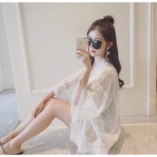☘️พร้อมส่ง☘️ เสื้อคลุมแฟชั่น ชีฟอง ไปทะเล ใส่ทำงาน น่ารัก สีขาว