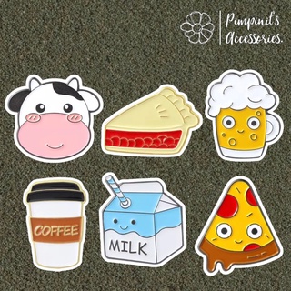 ʕ •ᴥ•ʔ ✿ พร้อมส่ง : เข็มกลัดเซ็ทพิซซ่า,กาแฟ,นมและเบียร์ | Pizza, Coffee, Milk &amp; Beer Enamel Brooch Pin Set.