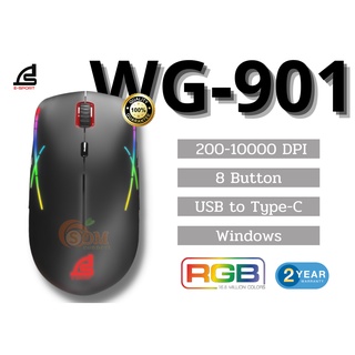WIRELESS MOUSE (เมาส์ไร้สาย) SIGNO (WG-901) WARROX 200-10000 DPIUSB TO TYPE-C DUAL-MODE PIXART PMW3325 RGB (2Y)