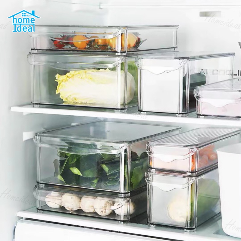 homeideal H643 กล่องถนอมอาหาร ถาดเก็บอาหาร กล่องเก็บของในตู้เย็น ที่เก็บอาหาร กล่องพร้อมฝา แบบใส กล่องเก็บผักและผลไม้