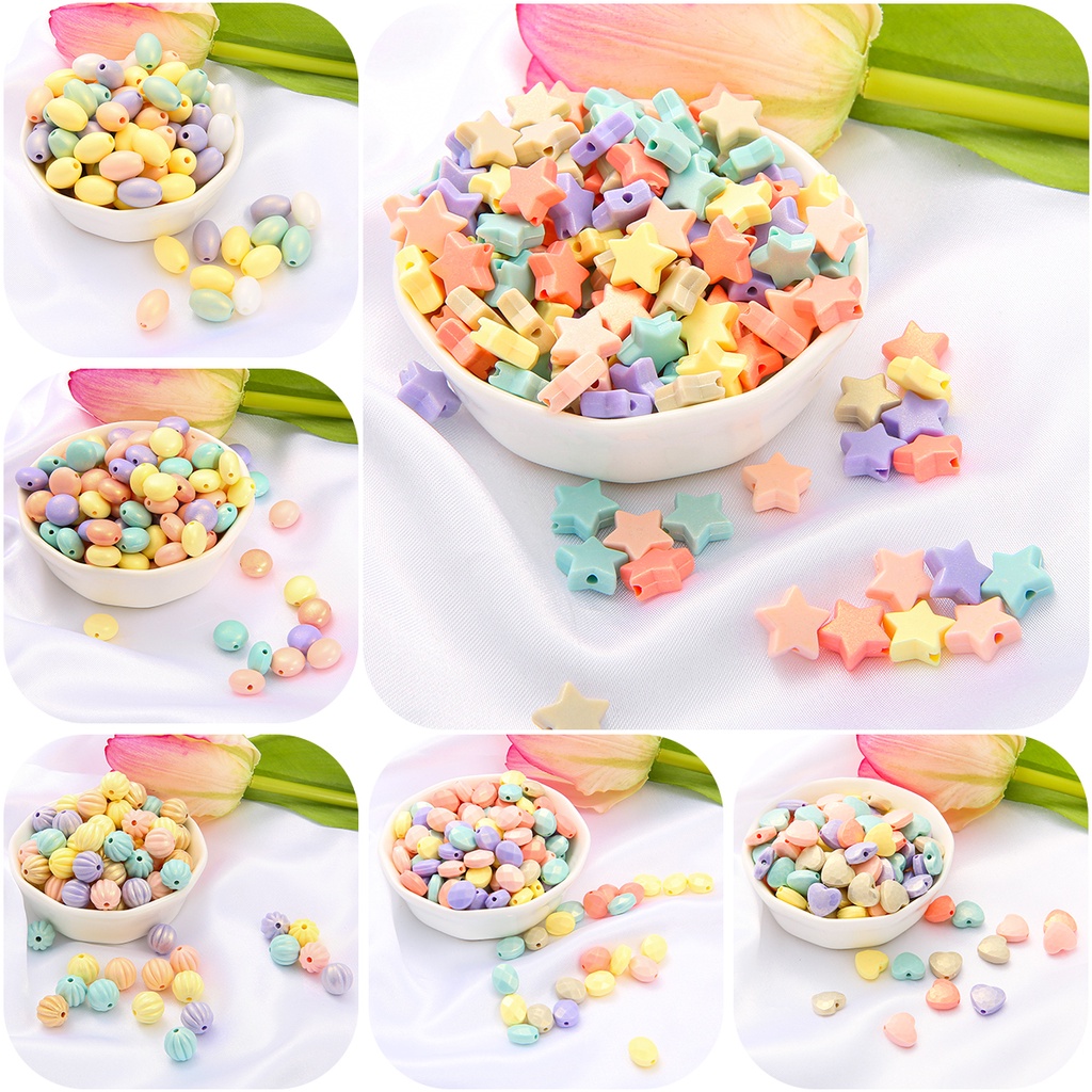 25-270Pcs รอบ Star Heart Candy สีพลาสติกอะคริลิค Spacer ลูกปัดทำด้วยมือ DIY สําหรับเครื่องประดับทำต่างหูอุปกรณ์